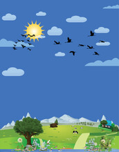 Nature. Cute Vector Illustration Of Landscape Natural Background, Life Of Nature