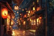 City Nights: Asian Street Lamps in Anime Visual Novel Game