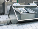 Fototapeta  - Industrial Ventilation Tubes and Shafts: Metallic Ribbed Detail
