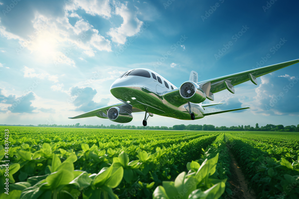 Stock-Foto „Sustainable aviation fuel concept. Net zero emissions ...