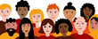 Multicultural different race people background for text hand drawn flat vector illustration other nationalities and cultures characters, skin. Social network friendship community we are all different