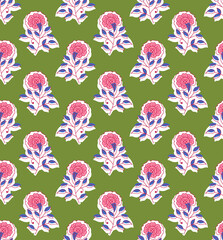 Indian block print booti allover floral seamless repeat pattern digital textile design