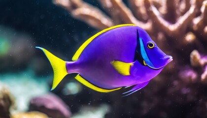Wall Mural - Exotic tropical fish purple Yellowfin surgeonfish Acanthurus xanthopterus closeup