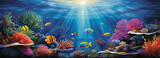 Fototapeta Natura - Illustrate an ocean scene with a rainbow cutting through the water