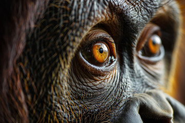 Wall Mural - close up of orangutan eyes, photo realism, Super macro photography