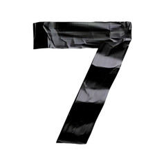 Black Tape Number 7 Isolated on Transparent or White Background, PNG