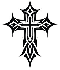 Wall Mural - gothic cross in modern tribal tattoo, abstract line art, minimalist contour,