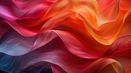 Wall Mural - Vibrant and smooth waves of fabric in a flowing abstract design, with a mixture of red, orange, pink, and purple hues