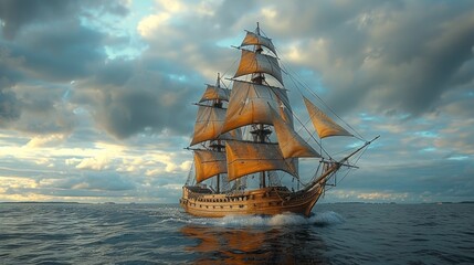 Sticker - realistic sharp camera image of wooden windjammer ship,