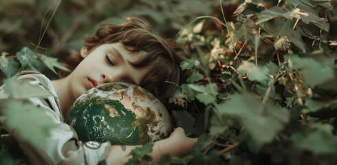 Sticker - Exploring Earth's Wonders: A Young Naturalist with Globe in Hand