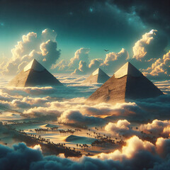 Wall Mural - Floating Pyramids - Cloud-Bound Egyptian Majesty