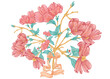 Ilustración digital rama con flores y moño en textura de crayón
