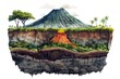 Illustration of Volcanic Landscape in Congo Art Style