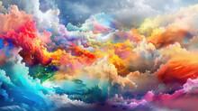 Abstract Background, Colorful Mix Background In Red, Yellow, Blue, Green, Orange Colors, Shape Of The Clouds Or Waves