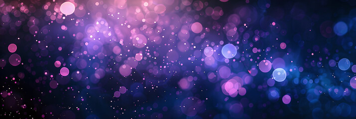 Wall Mural - Abstract deep purple bokeh background. Blurred shiny glitter backdrop. Defocused light. Design for banner, wallpaper, header. Night sky, Galaxy, Universe concept