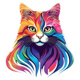 Fototapeta Dinusie - Cat Portrait Surreal Main Coon rainbow colors vector illustration isolated on white