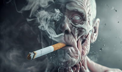 Zombie man smoking a cigarette