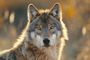 Canvas Print - A wolf staring directly at the camera. Suitable for wildlife and animal themes