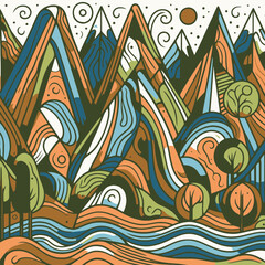 Sticker - mountain landscape illustration