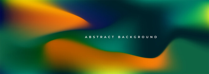 Poster - Green and orange holographic background. Abstract bright liquid gradient creative banner. Blurred soft blend color gradation minimalist background. Vector illustration.