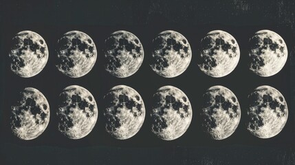 Wall Mural - Black and white photo showing the different phases of the moon. Perfect for educational materials or astronomy enthusiasts