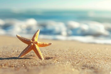 Wall Mural - A starfish lying on a sandy beach, perfect for beach-themed designs