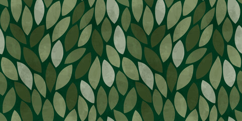 Wall Mural - Green leaves seamless vector pattern. Watercolor tea leaf background, textured jungle print.