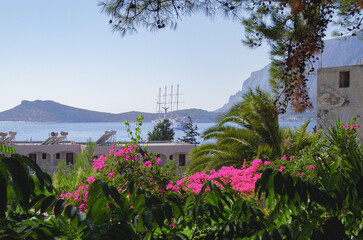 Wall Mural - Beautiful Greek Island nature landscape coast scenery on Dodekanes isle Kalymnos with beaches, mountains for rock climbing and water sport surfing Greek Islands Aegean Sea