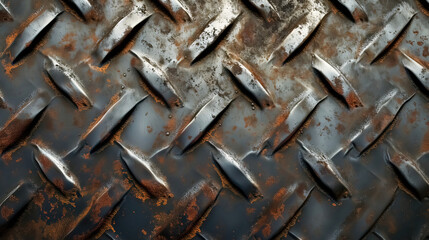 Canvas Print - Old rusty metal texture background with diamond plate pattern