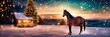 horse in santa hat year of the horse. Selective focus.