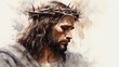 illustration Divine Love and Sacrifice, Painting Of Jesus Christ with Crown of Thorns