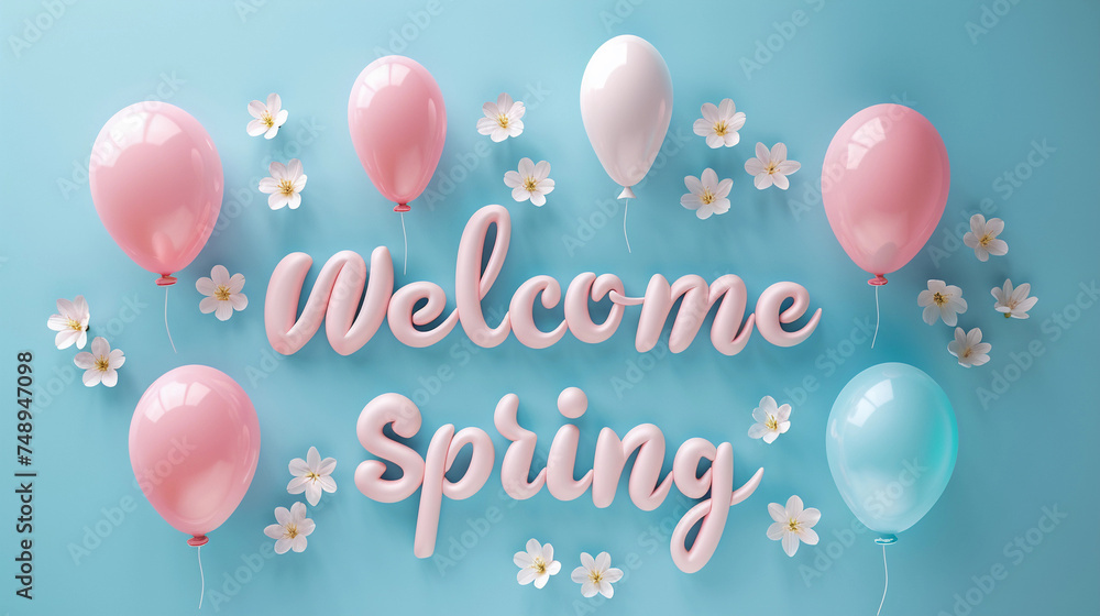Welcome Spring Colours The phrase welcome spring made from long pastel pink balls. around ...