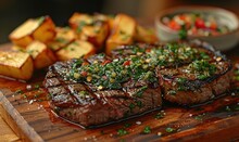 Close-up Photo Of Argentina Steak With Chimichurri 