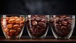 Variety of coffee beans in clear glass cups for the ultimate coffee tasting experience