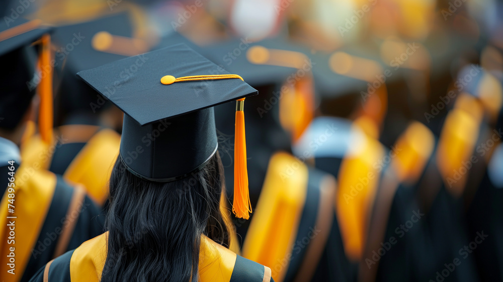 Congratulation in University. Rear view students graduation of ...