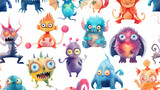 Fototapeta Dziecięca - Monsters collection, set of funny cute cartoon colorful monsters for children, wired fantasy adorable friends isolated on white, colorful cartoon illustrations of monsters background.