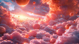 Fototapeta  - Dreamlike galaxy where planets are made of candy, stars swirl like lollipops
