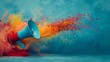 Marketing Strategy Concept: Megaphone with burst color powder and confetti depicting advertising advantages