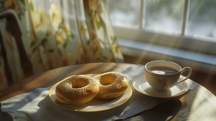 Wall Mural - Tea with bagels 