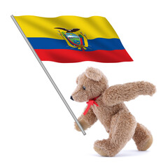 Wall Mural - Ecuador flag being carried by a cute teddy bear