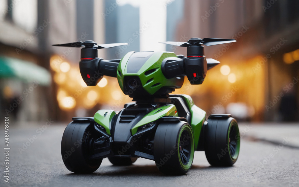 Toy car in green and black, futuristic drone speedways, toon render of ...
