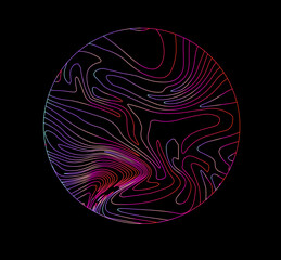 Wall Mural - neon holographic circle with warped and glitched texture of lines.
