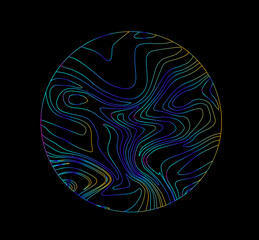 Wall Mural - neon holographic circle with warped and glitched texture of lines.