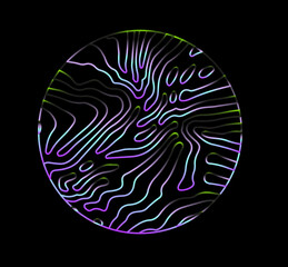 Wall Mural - Neon holographic circle with warped and glitched texture of lines.
