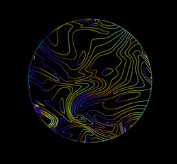 Wall Mural - neon holographic circle with warped and glitched texture of lines.