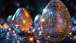 Illuminated bejeweled eggs glow amidst a network of twinkling lights