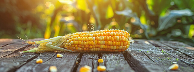 Wall Mural - corn on the table on the background of nature