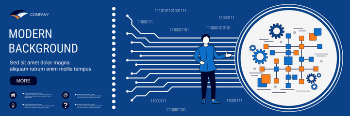 Wall Mural - Digital technology banner vector design template. Data structure, big data engineering concept