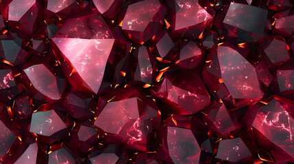 Wall Mural - An abstract and seamless pattern featuring glossy dark red crystal stones resembling red rubies, designed for use as backgrounds, banners, and tiles