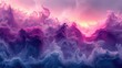Abstract representation of vibrant landscape with waves, mountains, or clouds. Rich purple, pink, and blue hues create dreamlike atmosphere. Artistic digital wallpaper with horizontal orientation.